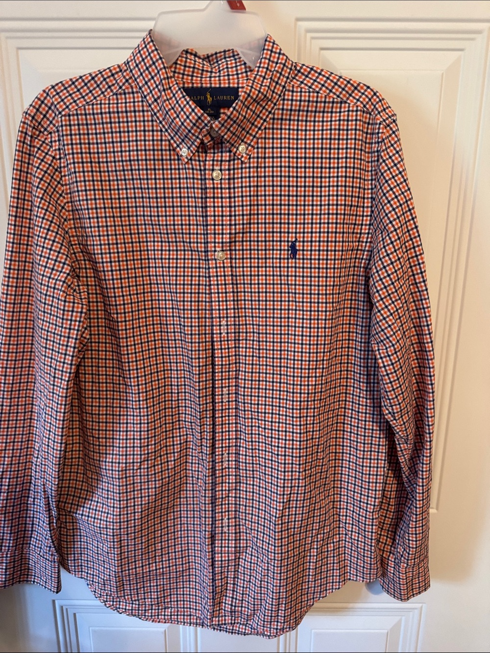 Ralph Lauren Boys Navy and Orange Small Check Button-Down Shirt